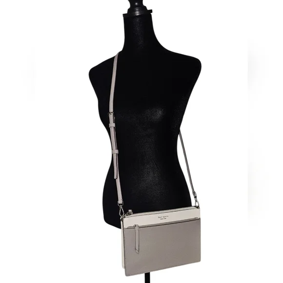 KATE SPADE Duet Colorblock Saffiano Leather Crossbody Bag Cream Gray - Picture 2 of 11